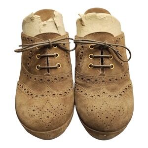 L'Autre Chose Oxford Wood Mules Womens Size 7 Brown Comfort Wedge Heel Lace Up